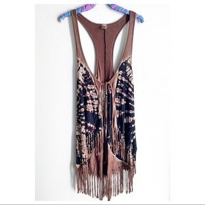 Tie dye fringe vest